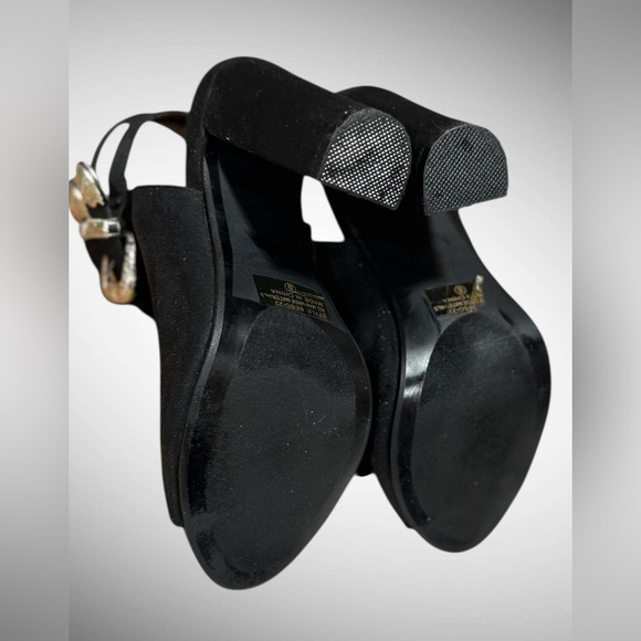 Black Faux Suede Peep Toe Block Heel Boots with buckle detailing Size 6 - Picture 10 of 15